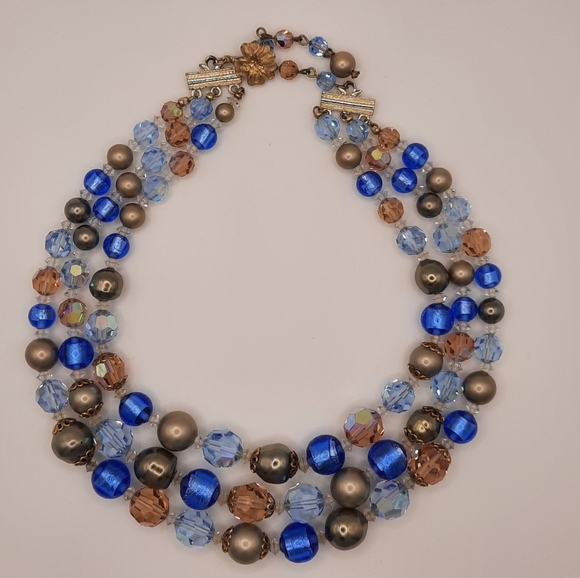 Vintage Vendome Crystal and Blue Glass Bead Jewelry set - Picture 2 of 13